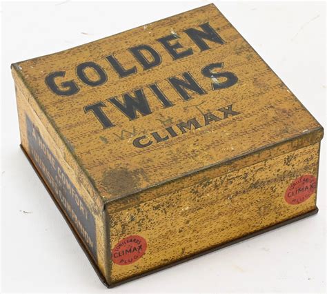 golden twins metal tobacco box|Lot 38: Antique Golden Twins Climax Tobacco Tin.